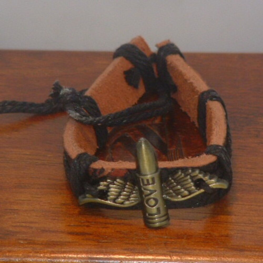 New Women’s Black Bullet Love & Wings Braided Leather Fashion Bracelet
